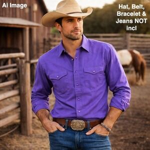 Wrangler Authentic Western Shirt Men XL Purple Snap‎ Button Long Sleeve Textured